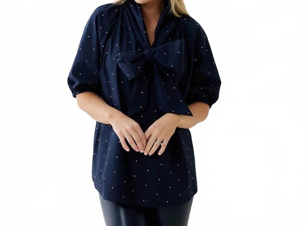 NEW CARYN LAWN ryan bow sparkle top in navy - Picture 1 of 2